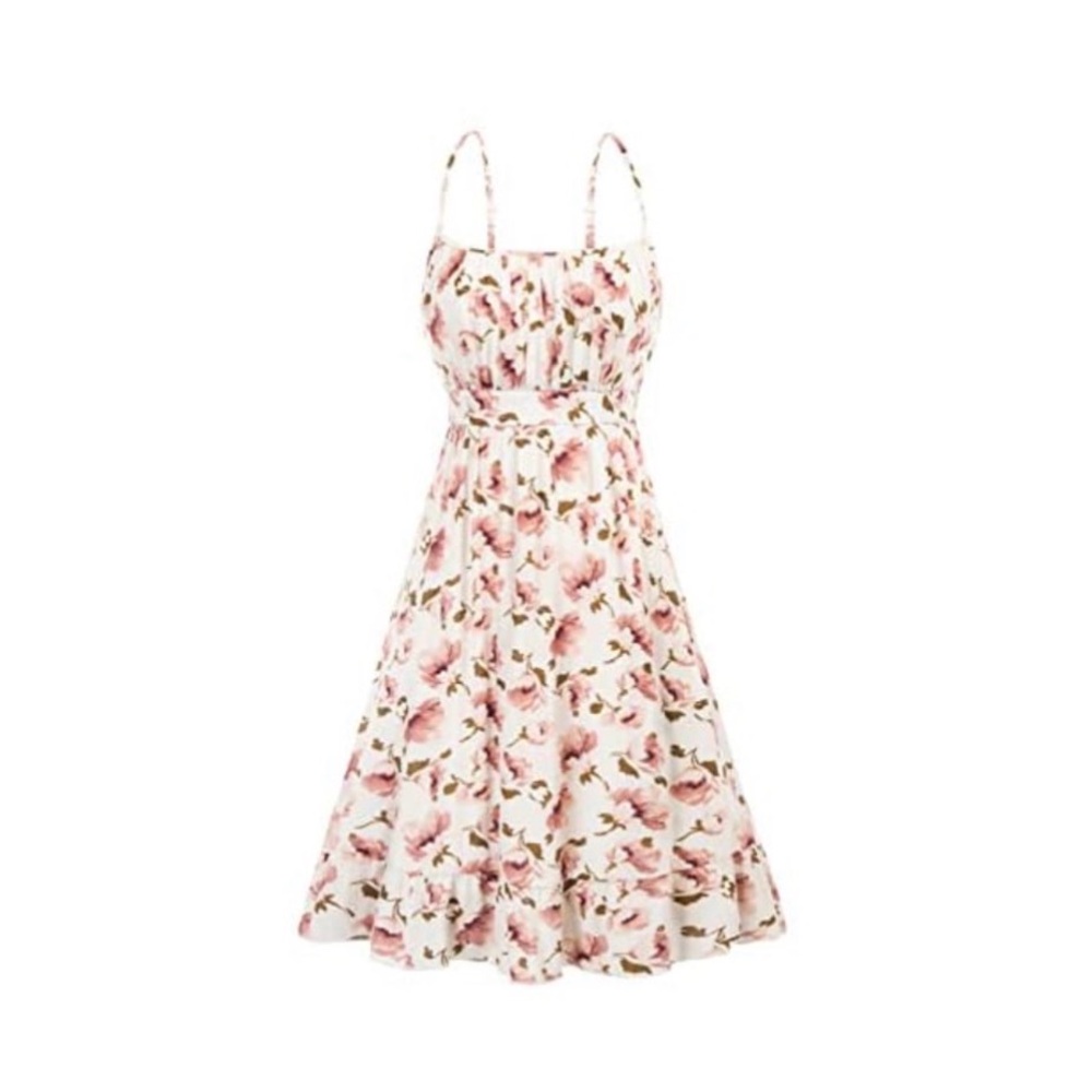 Grace Karin Pink and Cream Floral Mini Dress Size Small Ruched Spaghetti Straps